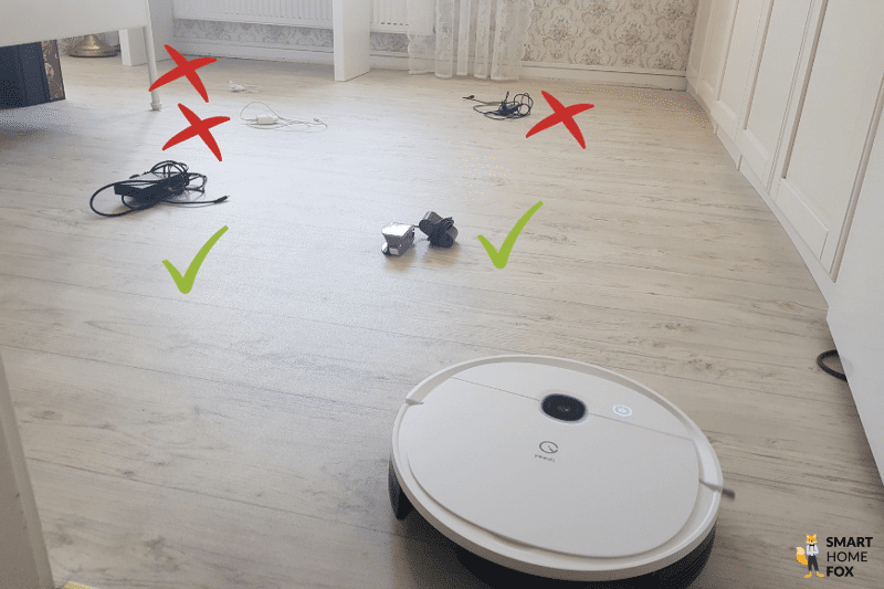 Das Ergebnis des Hinderniserkennungstests des Yeedi Vac 2 Pro bei Kabeln wird übersichtlich dargestellt